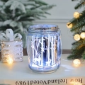 Iridescent blue Christmas glass lantern with reindeer silhouette and warm LED lights - Silver Deer & Forest With Handle / Large (8*11cm) / Silver