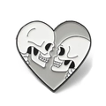 Minimalist heart enamel pin featuring two skulls in classic black and white style - Heart Skull