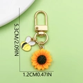 Sunflower and bee keychain with gold hook pendant, 5.3cm height measurement details - Exquisite Sunflower Bee