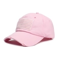 Pink washed cotton baseball cap with American flag embroidery and distressed details - Adjustable / Pink