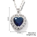 Silver necklace featuring a deep blue heart-shaped zircon pendant with pavé border - Blue Gem/Silver Chain (N01130-6)