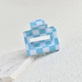 Macro view of light blue and white checkerboard hair claw clip with a glossy finish - 5cm Square Claw Clip / Blue-White Plaid