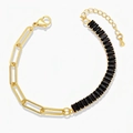 Close-up of gold chain bracelet with rectangle black zircon stones and lobster clasp - Black