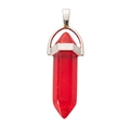Polished red hexagonal crystal pendant with a minimalist silver metal bail for necklaces - Transparent Red