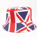 Detailed view of Union Jack flag printed bucket hat with premium stitching and cotton texture - M (56-58cm) / Classic Full Union Jack Print Style (C#)