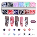 Macro view of 3D nail art flower charms in 12-grid storage box with 7x7mm size detail - Blue and White Porcelain Five-Petal Flower (12TZ-12)