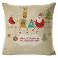 Linen Christmas pillowcase featuring Santa, reindeer, and Merry Christmas text - Zl001-14 / 45*45cm Cover Only