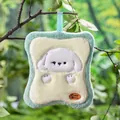 Cute toast-shaped hanging towel in cream yellow and mint green with puppy embroidery - Dog Toast House / Creamy Yellow