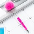 DIY plastic beaded ballpoint pen featuring a bright rose pink plush pom-pom decoration - Rose Red