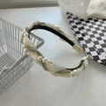 Elegant ivory silk braided headband with faux pearls and sparkling rhinestones - Off-white