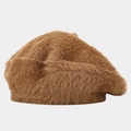 Detailed macro view of the fluffy long-pile faux mink texture on this brown beret - Dark Khaki
