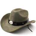 Classic western cowboy hat in olive green suede with silver bull head leather band - M (56-58cm) / Army Green