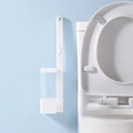 White wall-mounted disposable toilet brush set with storage base and cleaning wand - Toilet Brush Main Body