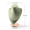 Portrait neck necklace display stand in light green velvet with round wooden base - Fruit Green Medium
