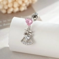 Zilveren barbell oorknopje met roze en witte zirkoon hart vlinder hanger - Witte Hart Stijl (A1014-1) / Enkel Stuk