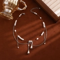 Double-layer cyberpunk cross necklace with pearls and metallic water drop pendants - White K 0157 Silver Pearl Waterdrop Pendant Layered Necklace