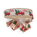 Nastro natalizio in iuta da 5cm con motivo di camion rosso vintage e alberi - Nastro per Camion Cachi 5CM (2M)