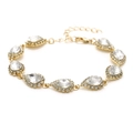 Close-up of golden teardrop crystal bracelet with lobster clasp and adjustable extension chain - 796 Waterdrop Bracelet / Gold