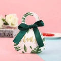 Elegante caja de regalo de boda blanca con motivos de hojas y lazo de seda verde - Pequeño 6,3*13*9,5 cm / Verde