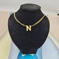 18K gold plated Cuban chain necklace with letter N pendant on black velvet mannequin - Letter N / Gold