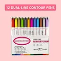 Set of 12 colors double line outline markers in transparent case for DIY drawing - 12 Colors White Barrel