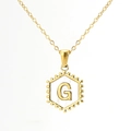 Gold 18K stainless steel hexagonal necklace featuring an embossed letter G on pearl shell - With Chain / Gold - Letter G
