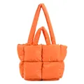 Bright orange puffer tote bag with quilted padding and dual shoulder straps - Orange