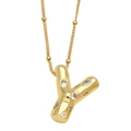 Collier doré avec pendentif lettre Y, zircons et détails de chaîne à billes - Lettre Y