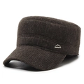 Gorra tipo cadete de tweed marrón para hombre con orejeras y logo metálico de montaña - café