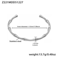 Sleek silver stainless steel open bangle with unique bamboo joint design and texture - One Size / Bionic Bamboo Joint Style (Z221) / Steel