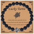 8mm matte black stone bead bracelet with silver turtle charm on lucky gift card - Matte Stone