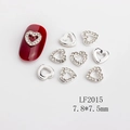 LF2015 silver hollow heart nail art charms with crystals, 7.8x7.5mm manicure jewels - LF2015 Silver White Rhinestone Hollow Heart