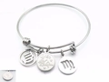 Silver stainless steel Virgo zodiac bangle with three engraved round charms - Silver Virgo (KB88076-Z)