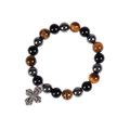 Men's 10mm tiger eye beaded bracelet with hematite stones and silver cross pendant - 10mm Bead Diameter / Tiger Eye Bracelet