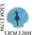 Detailed dimensions of blue shell-shaped embroidery patch with white embroidered edges - Silhouette Shell