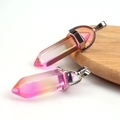 Pink and yellow gradient natural hexagonal stone pendant with silver metal clasp loop - Gradient Pink Yellow
