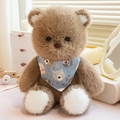 Brown plush bear toy wearing a blue cartoon bandana in a cozy home setting - Bear / 50cm