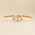 Minimalist thin white faux leather belt for dresses with elegant gold double-ring buckle - Double Ring Buckle (19272) / White