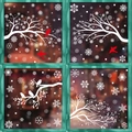 Christmas window decals with white snowflake patterns and colorful birds on glass - [4 Sets] BQ450+451+456+457