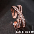 Cross-over geometric ring in rose gold finish with micro-paved white cubic zirconia - Q864 Rose Gold Large (Size 8-10)