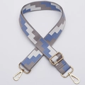 Adjustable wide woven shoulder strap in grey, blue, and white with golden hardware - No. 322 / Gold