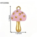Pink enamel mushroom charm in gold finish with dimensions 1.74cm by 1.07cm - Mushroom-Pink (HP2509B6)