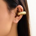 Textured gold-plated C-shaped ear cuff with industrial ribbed pattern for non-pierced ears - Gold Horizontal Texture Single (3)