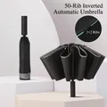 Automatic black inverted umbrella with 50 ribs and reflective edge on geometric stand - 50-ribbed - 10k3+2 Reverse Automatic Umbrella Black / Gift Box Not Included