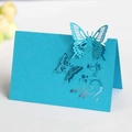 Elegant 3D laser-cut blue butterfly place card with floral patterns for table decor - Sky Blue