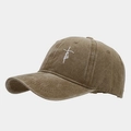 Detailed side view of khaki washed cotton baseball cap with faith cross embroidery - Khaki