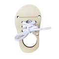 Wooden shoe-shaped lacing board toy with white laces for sensory development - Shoelace Tying Toy