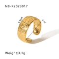 Bohemian 18k gold plated stainless steel open ring featuring a vintage eye relief design - Vintage Eye Pattern (NB-R2023017)
