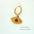 Macro detail of eye pendant earring with red gem, 14mm hoop size and 3.2g weight - Red Agate Eye