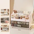 Pink three-tier makeup organizer with dual transparent drawers and multi-slot storage - Large Capacity Double Drawer Style / Sakura Pink